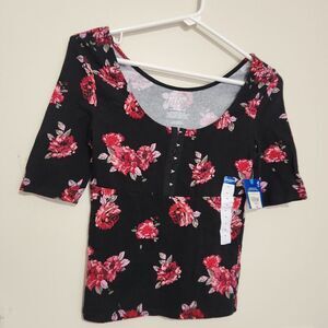 Arizona Blouse For Women Size XS Black Floral Stretch